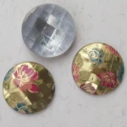 pedra caboch�o sem furos redondo 21mm quadriculado base reta cor 49 flor ouro. 50 pe�as.